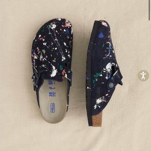 The Great Boston Midnight Birkenstock. Blue w/ Bright Multi Paint. Never Worn.